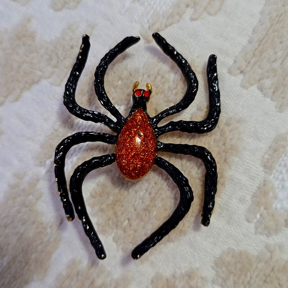 Vintage Large Spider Pin (Brooch) Orange and Black - Picture 1 of 4
